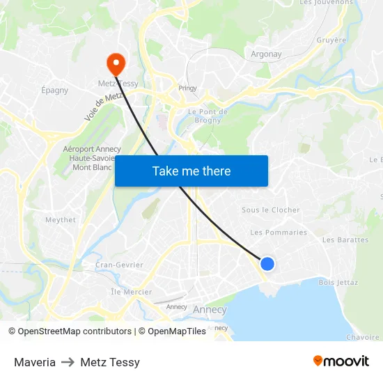 Maveria to Metz Tessy map