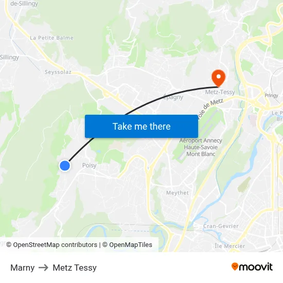 Marny to Metz Tessy map