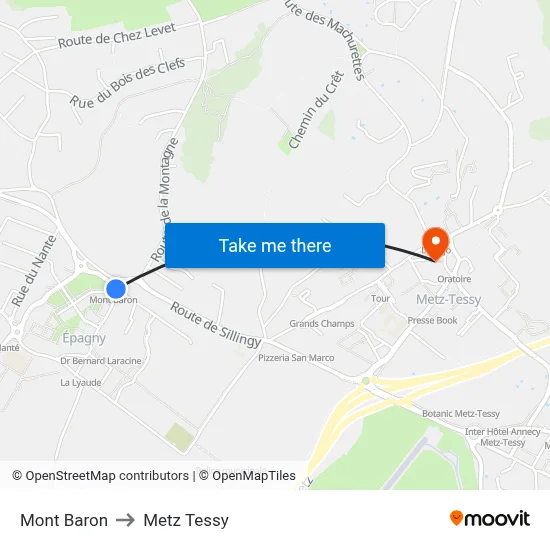 Mont Baron to Metz Tessy map