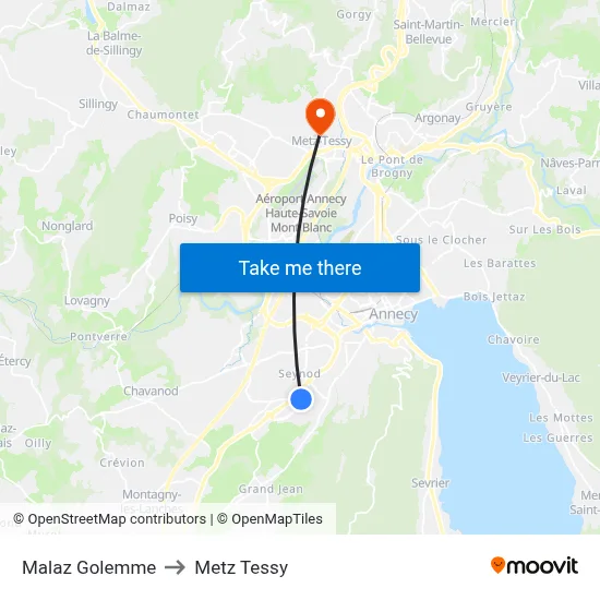 Malaz Golemme to Metz Tessy map