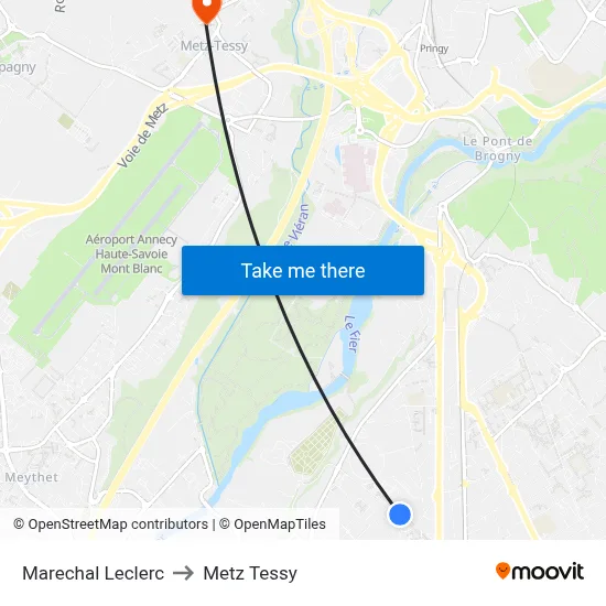 Marechal Leclerc to Metz Tessy map