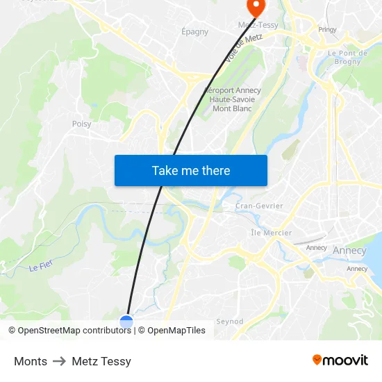 Monts to Metz Tessy map