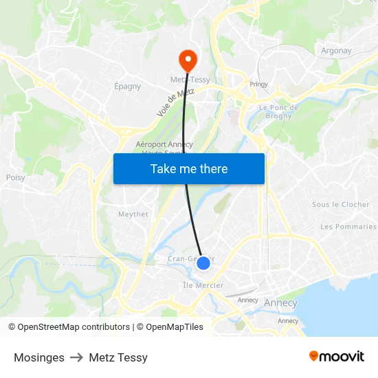 Mosinges to Metz Tessy map