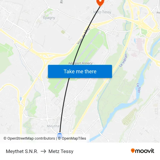 Meythet S.N.R. to Metz Tessy map