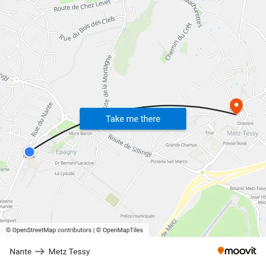 Nante to Metz Tessy map