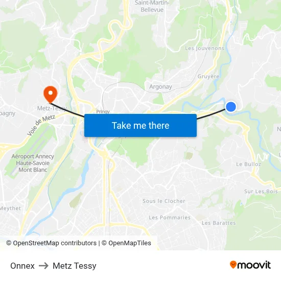 Onnex to Metz Tessy map