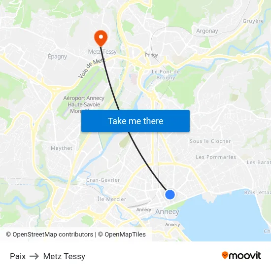 Paix to Metz Tessy map