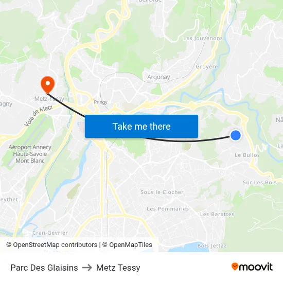 Parc Des Glaisins to Metz Tessy map