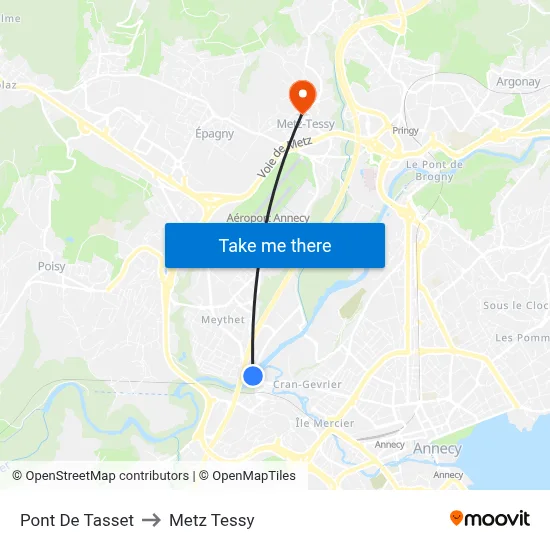 Pont De Tasset to Metz Tessy map