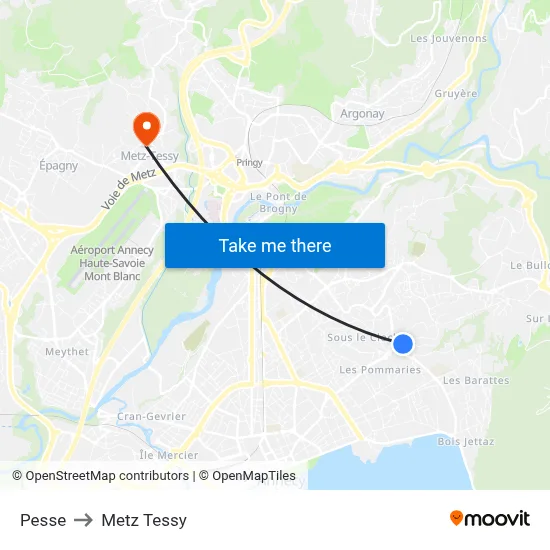 Pesse to Metz Tessy map