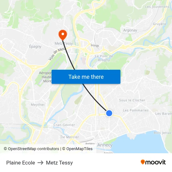 Plaine Ecole to Metz Tessy map