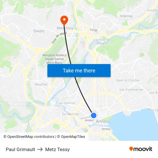 Paul Grimault to Metz Tessy map