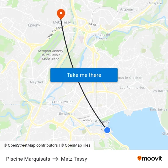 Piscine Marquisats to Metz Tessy map