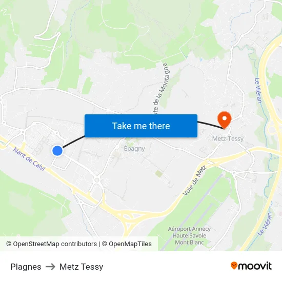 Plagnes to Metz Tessy map