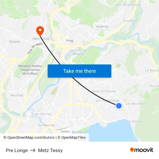 Pre Longe to Metz Tessy map