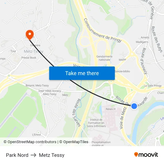 Park Nord to Metz Tessy map