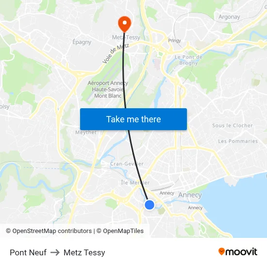 Pont Neuf to Metz Tessy map