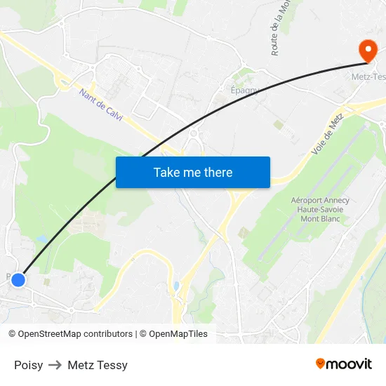 Poisy to Metz Tessy map