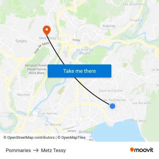 Pommaries to Metz Tessy map