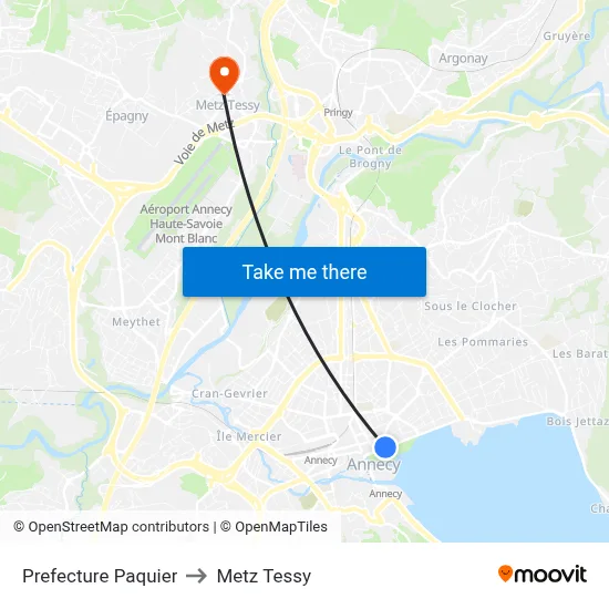 Prefecture Paquier to Metz Tessy map