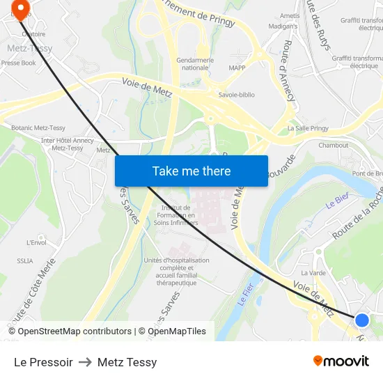 Le Pressoir to Metz Tessy map