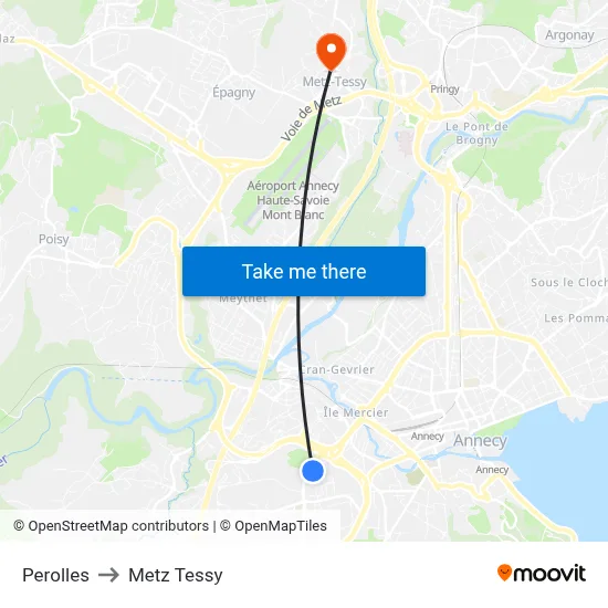 Perolles to Metz Tessy map