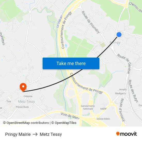 Pringy Mairie to Metz Tessy map