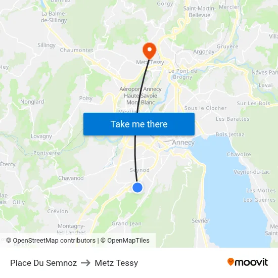 Place Du Semnoz to Metz Tessy map