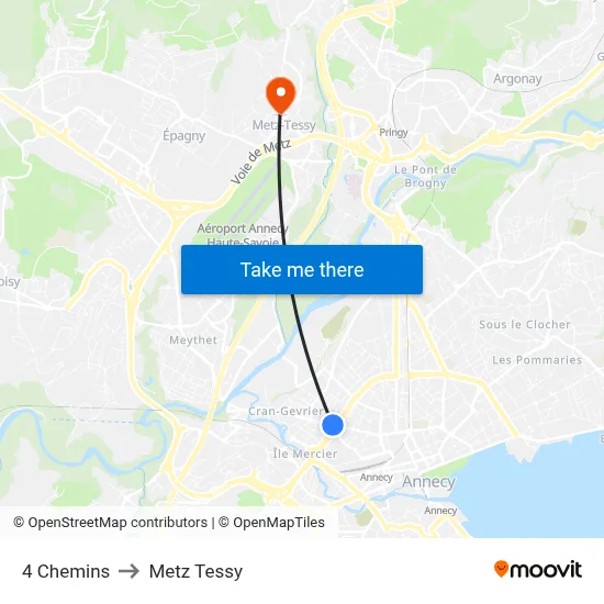 4 Chemins to Metz Tessy map