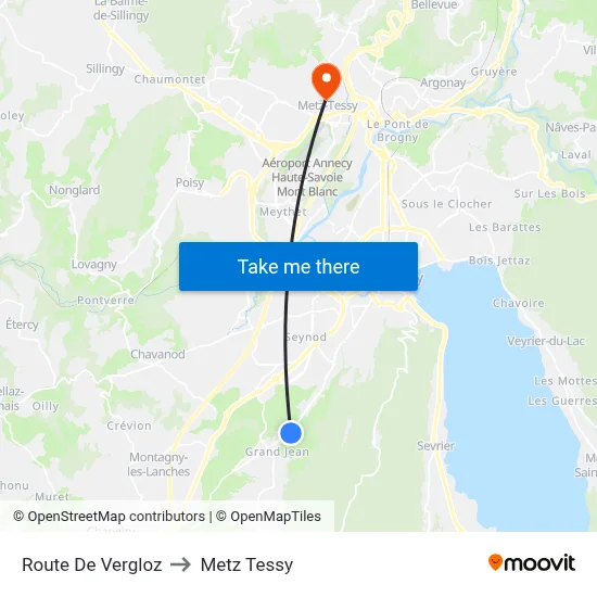 Route De Vergloz to Metz Tessy map