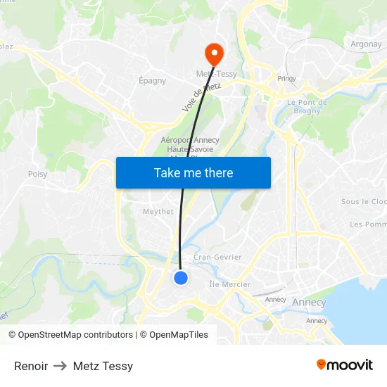 Renoir to Metz Tessy map