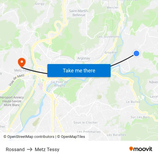 Rossand to Metz Tessy map
