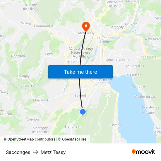 Sacconges to Metz Tessy map