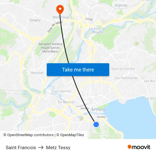 Saint Francois to Metz Tessy map