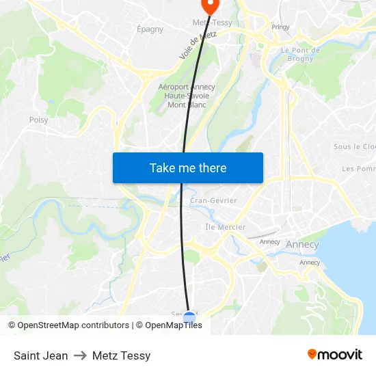 Saint Jean to Metz Tessy map