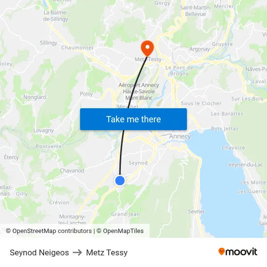 Seynod Neigeos to Metz Tessy map