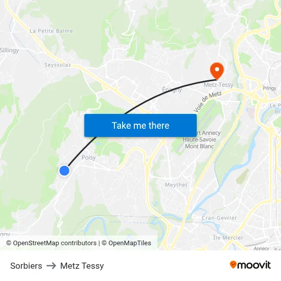 Sorbiers to Metz Tessy map