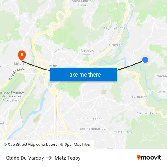 Stade Du Varday to Metz Tessy map