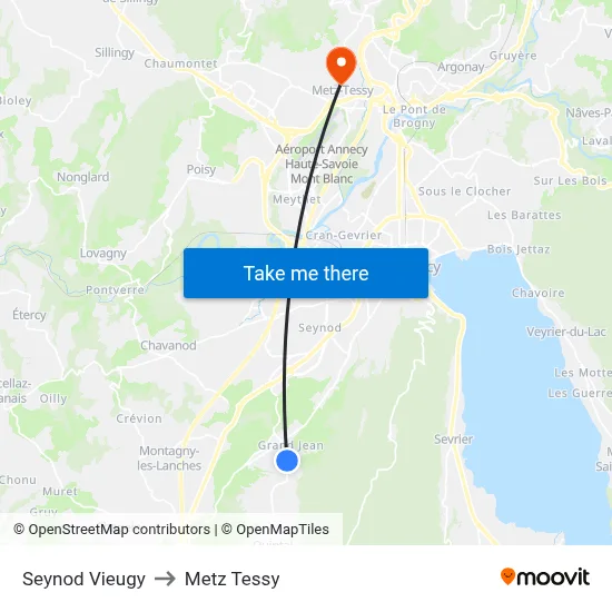 Seynod Vieugy to Metz Tessy map