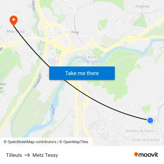 Tilleuls to Metz Tessy map