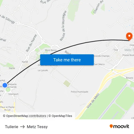 Tuilerie to Metz Tessy map