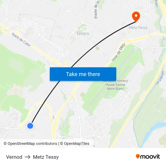 Vernod to Metz Tessy map