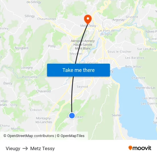 Vieugy to Metz Tessy map