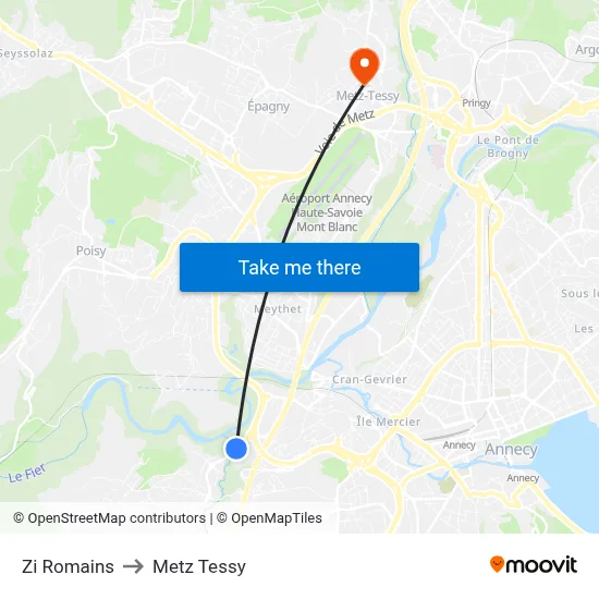 Zi Romains to Metz Tessy map