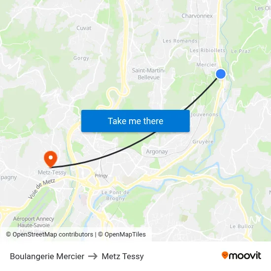 Boulangerie Mercier to Metz Tessy map