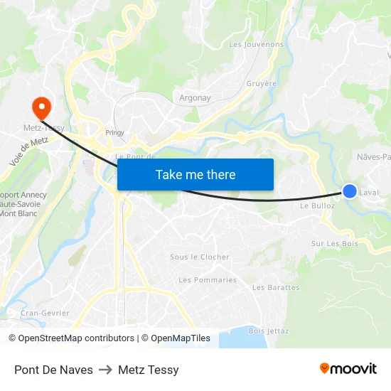 Pont De Naves to Metz Tessy map