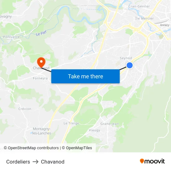 Cordeliers to Chavanod map