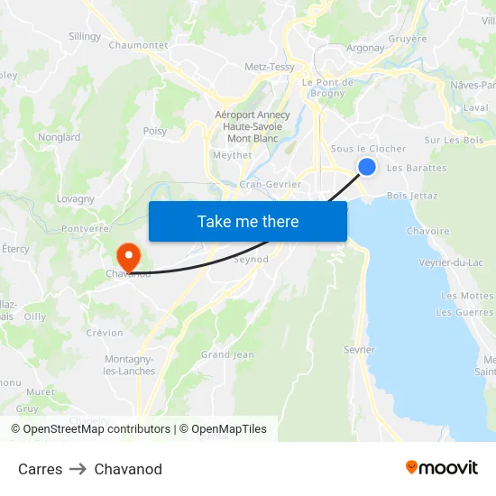 Carres to Chavanod map