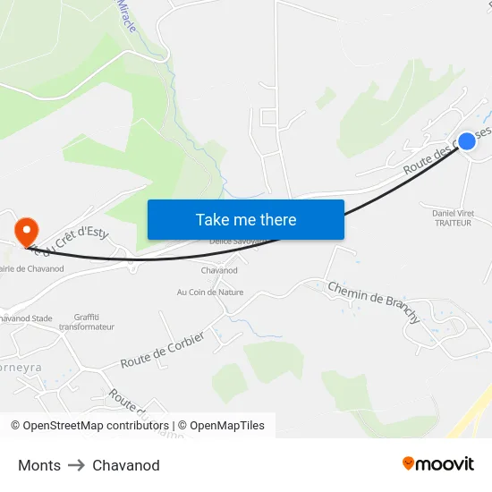 Monts to Chavanod map