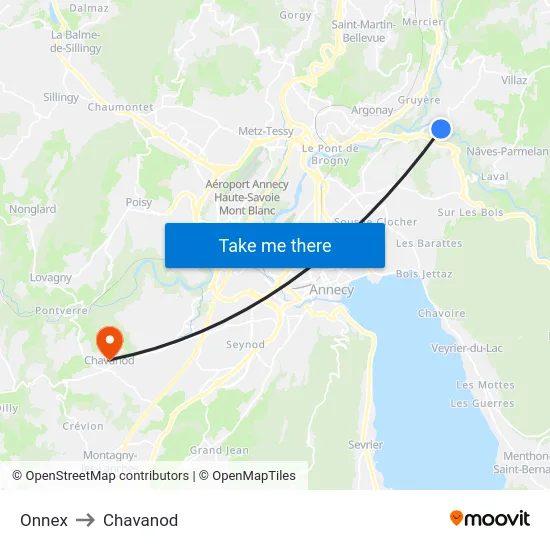 Onnex to Chavanod map